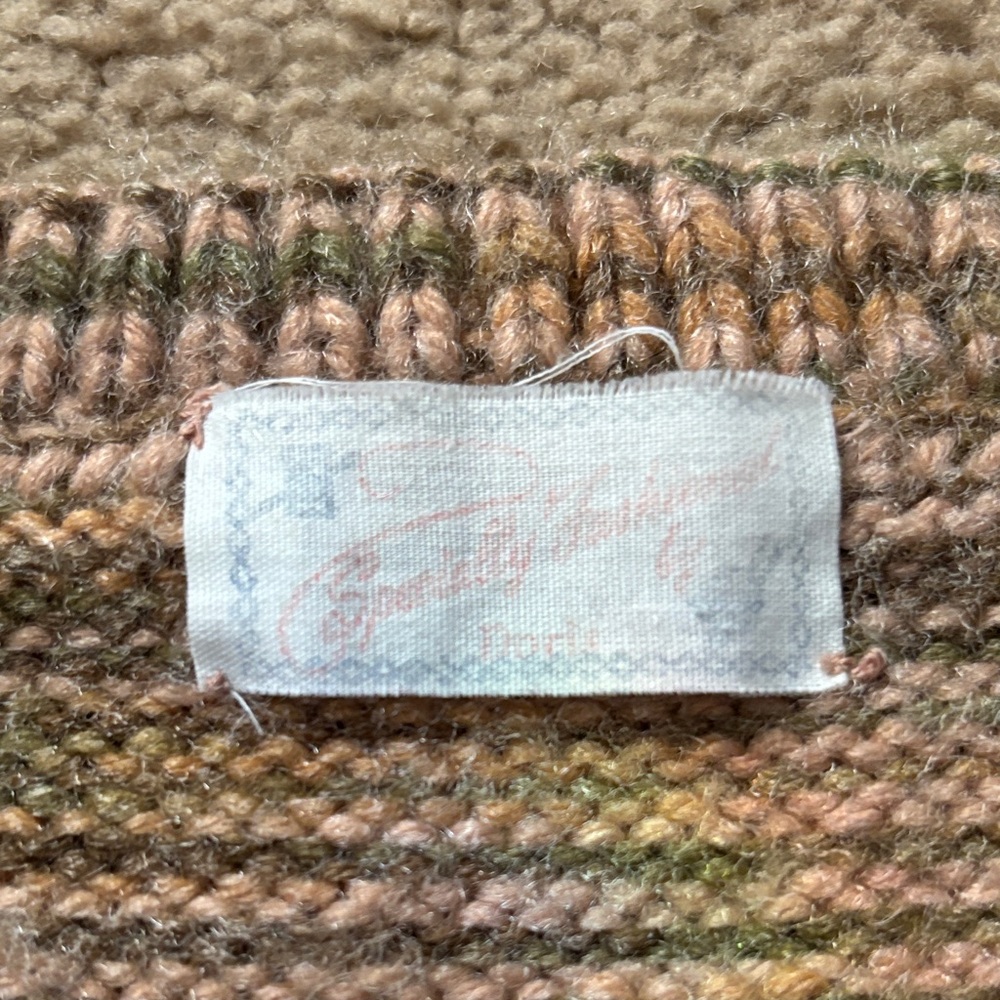 Hand Knitted Beige and Green Striped Sweater - Picture 3 of 6